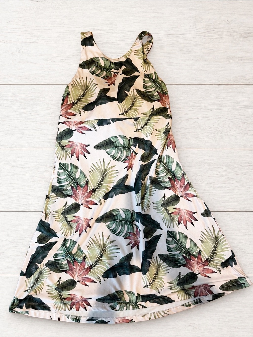 Kyodan Pink Dress with Green Tropical Leaf Print